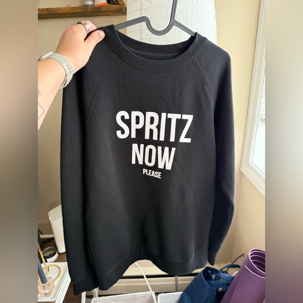 BNWOT Brunette the Label SPRITZ NOW PLEASE Black Sweatshirt Sz S/M